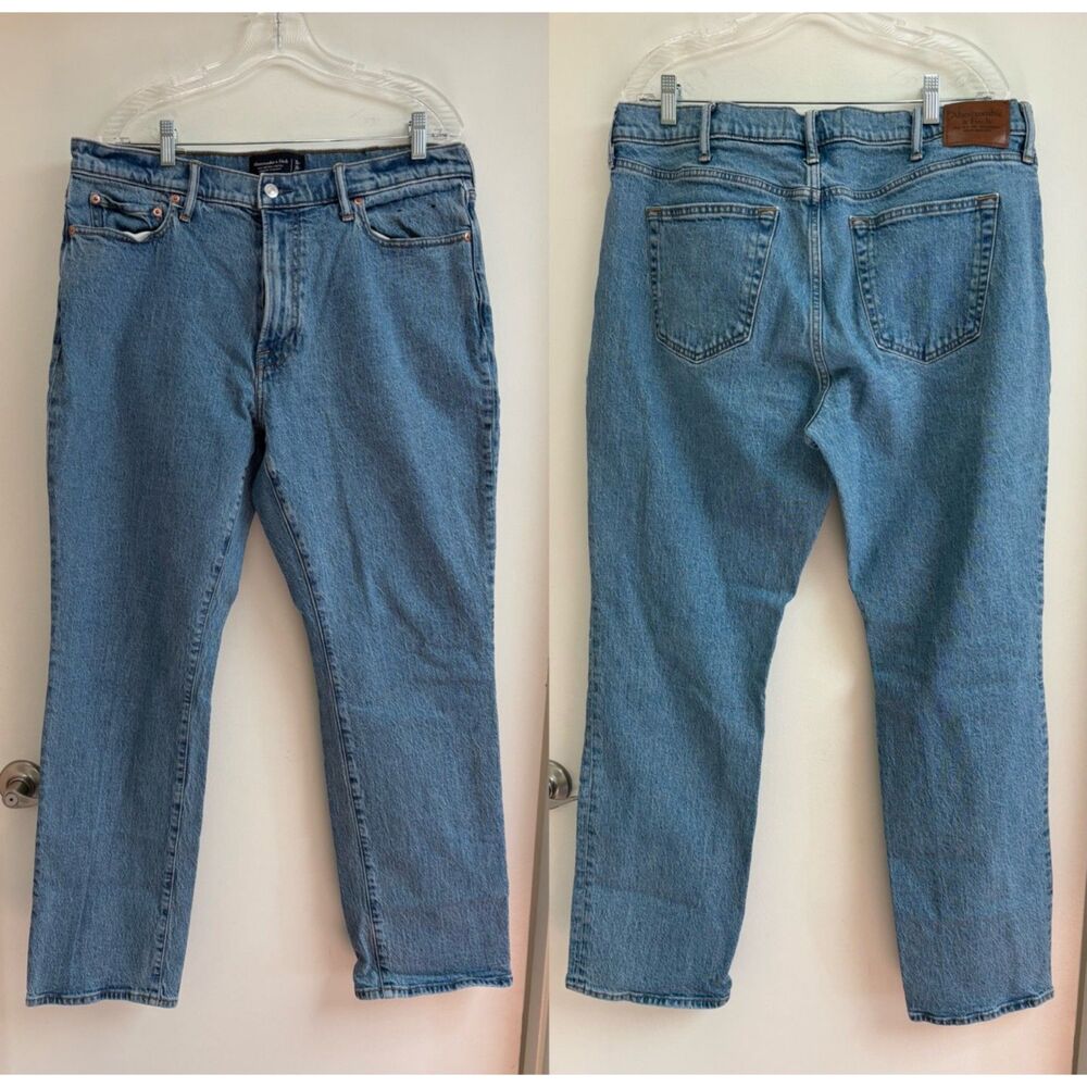 Abercrombie & Fitch Athletic Straight Jeans Men 36x34 Medium Wash Cotton Stretch